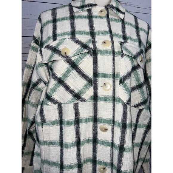ZARA Shacket Jacket Green Plaid Overshirt Button Front Shirt XS Extra Small - Picture 10 of 12